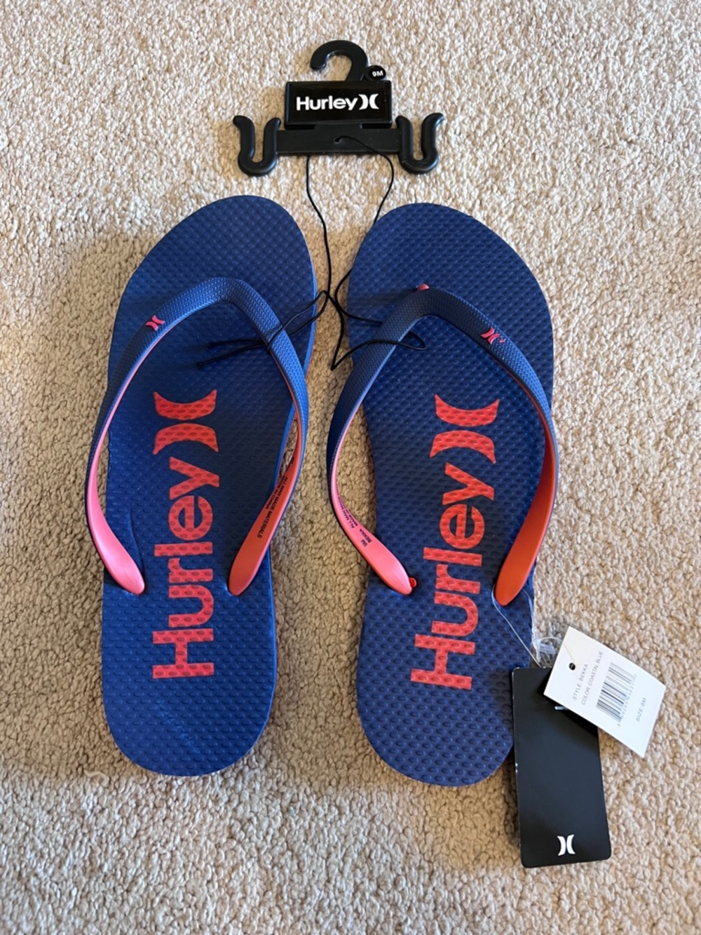 Hurley Bekka Flip Flops Coastal Blue Red Women’s Size 9 New